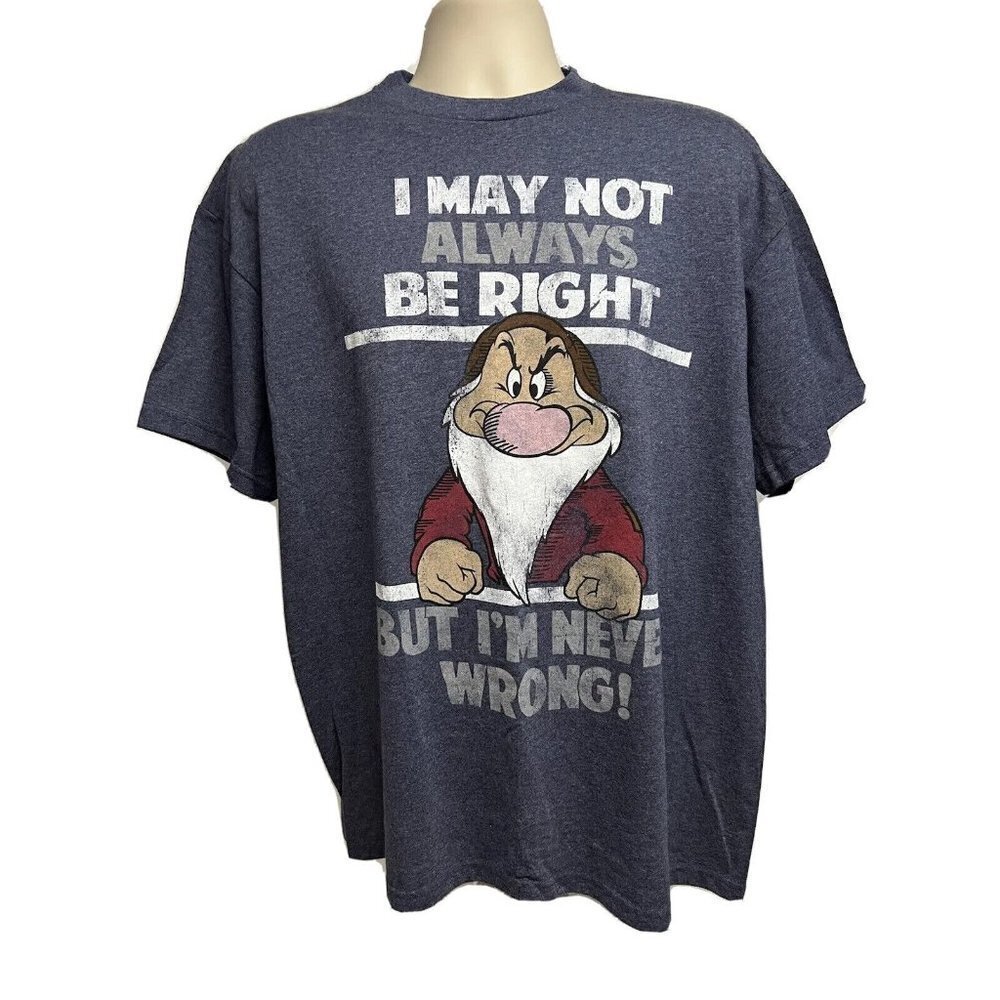 Disney Grumpy Dwarf Blue Gray Graphic T-Shirt XL 50/50 Stretch Relaxed Cotton